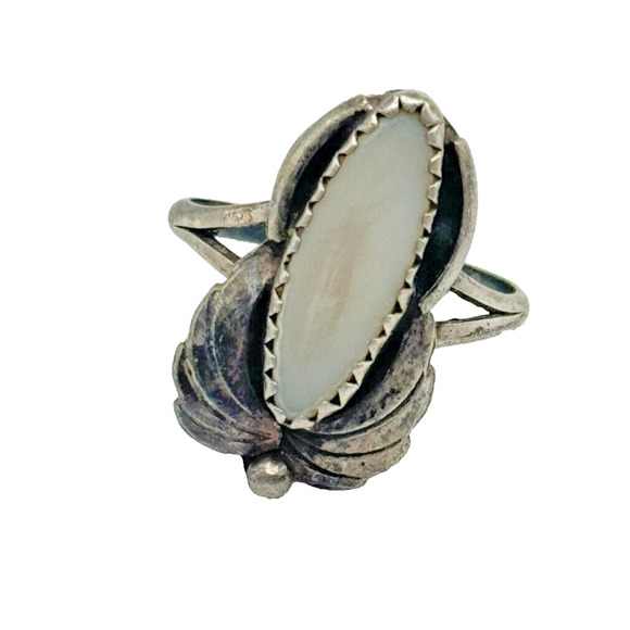 Vintage Sterling Silver Native Signed JJ Sterling MOP Mother of Pearl Ring 5.25 - Picture 2 of 5